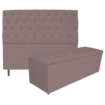 Kit Cabeceira e Calçadeira 140 Cm Casal Linho Rosê