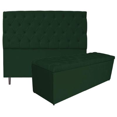 Kit Cabeceira e Calçadeira 160Cm Queen Size Suede Verde
