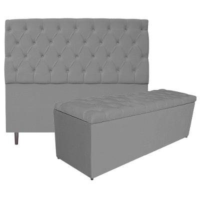 Kit Cabeceira e Calçadeira 160Cm Queen Size Corano Cinza