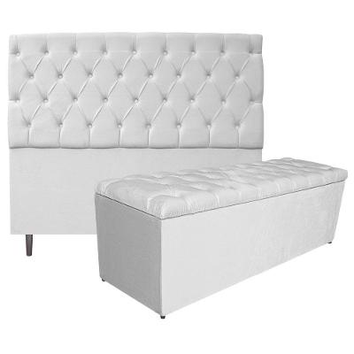 Kit Cabeceira e Calçadeira 160 Cm Queen Size Suede Branco