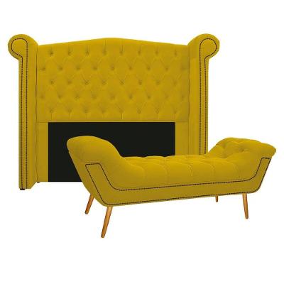 Kit Cabeceira e Calçadeira Veneza 160cm Queen Size Amarelo