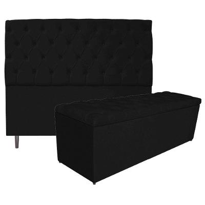 Kit Cabeceira e Calçadeira 195 Cm King Size Corano Preto