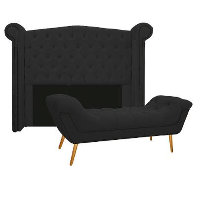 Cabeceira e Calçadeira Veneza 140 Cm Casal Corano Preto