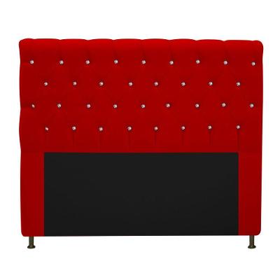 Cabeceira Cristal 160cm Queen Size com Strass Suede Vermelho