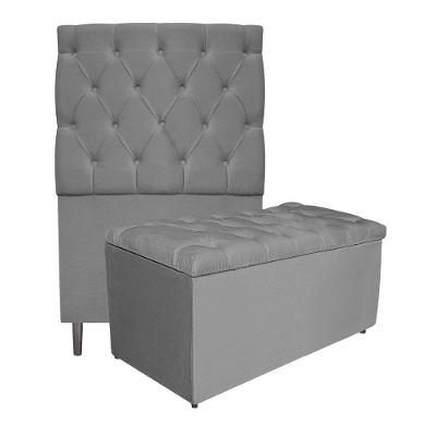 Cabeceira e Calçadeira Liverpool 90 Cm Solteiro Suede Cinza