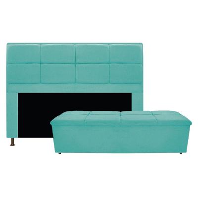 Cabeceira e Calçadeira Munique 195 Cm King Size Suede Azul