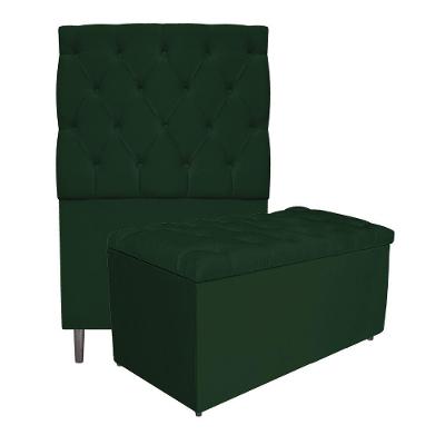 Cabeceira e Calçadeira Liverpool 90 Cm Solteiro Suede Verde