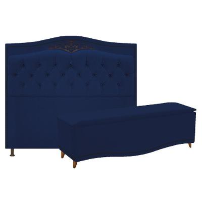 Cabeceira e Calçadeira Yasmim 140Cm Casal Suede Azul Marinho