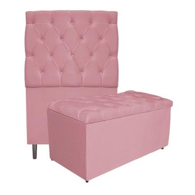 Kit Cabeceira e Calçadeira 90 Cm Solteiro Suede Rosa Bebê