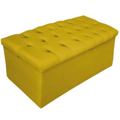 Calçadeira Baú Mel 90Cm Solteiro com Capitonê Suede Amarelo