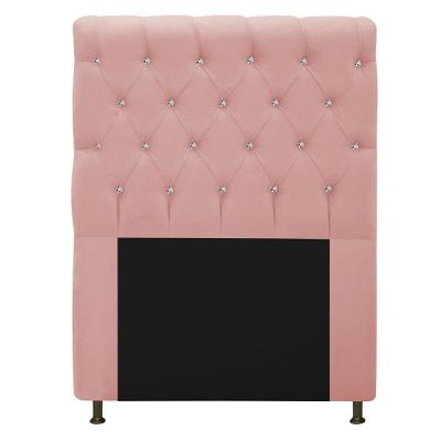 Cabeceira Cristal 90cm Solteiro com Strass Suede Rosê