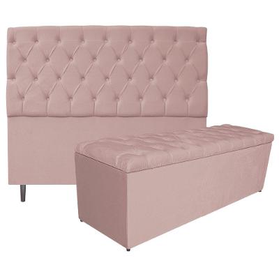 Kit Cabeceira e Calçadeira 160 Cm Queen Size Suede Rosê