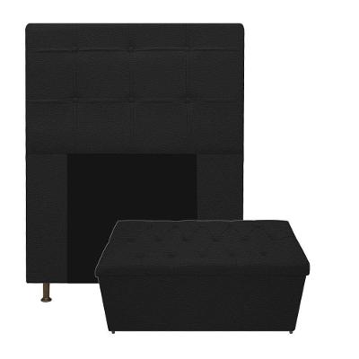 Cabeceira e Calçadeira Baú estofada Mel 90 Cm Solteiro Preto