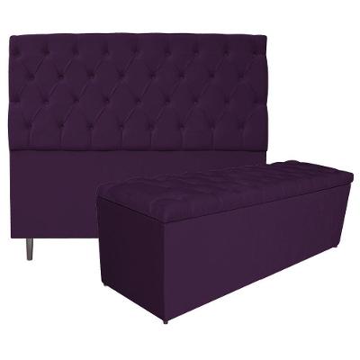 Kit Cabeceira e Calçadeira 160 Cm Queen Size Suede Roxo