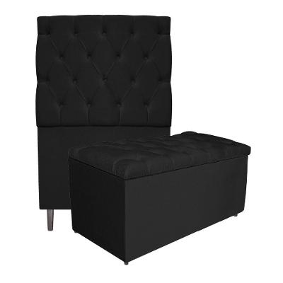 Cabeceira e Calçadeira Liverpool 90 Cm Solteiro Suede Preto