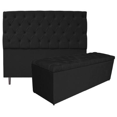 Kit Cabeceira e Calçadeira 160 Cm Queen Size Suede Preto
