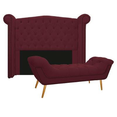 Kit Cabeceira e Calçadeira Veneza 160cm Queen Size Bordô