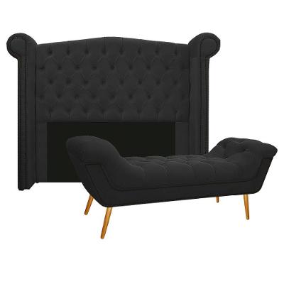 Kit Cabeceira e Calçadeira Veneza 160cm Queen Size Preto
