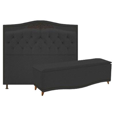 Kit Cabeceira e Calçadeira Yasmim 140 Cm Casal Corano Preto