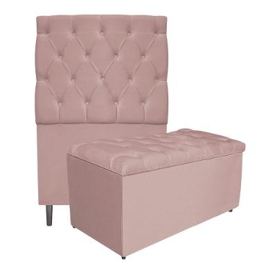 Cabeceira e Calçadeira Liverpool 90 Cm Solteiro Suede Rosê