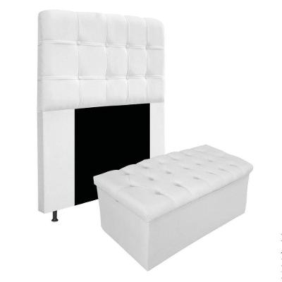 Kit Cabeceira e Calçadeira Baú Mel 90 Cm Solteiro Branco