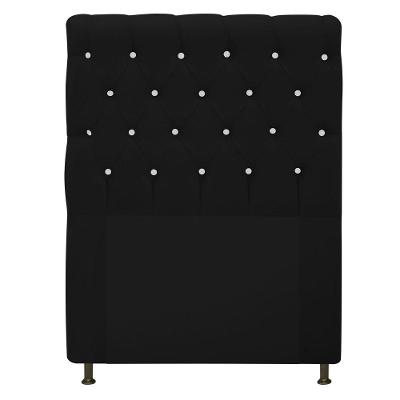 Cabeceira Cristal 90cm Solteiro com Strass Suede Preto