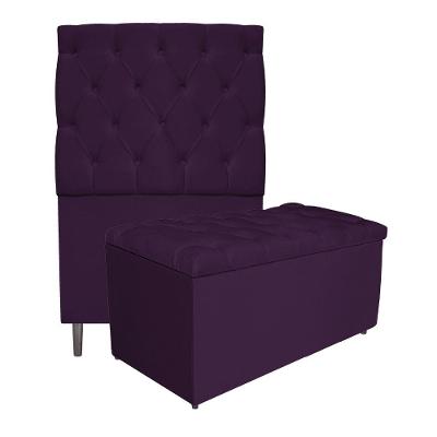 Cabeceira e Calçadeira Liverpool 90 Cm Solteiro Suede Roxo