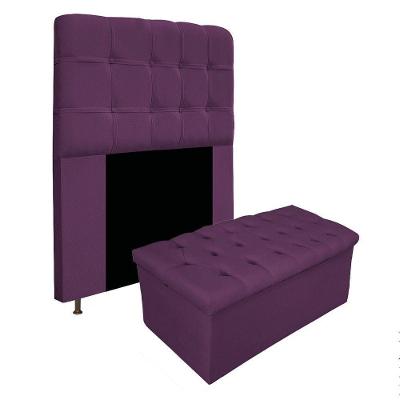 Cabeceira e Calçadeira Baú estofada Mel 90 Cm Solteiro Roxo