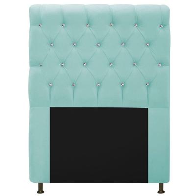 Cabeceira 90cm Solteiro com Strass Suede Azul Tiffany