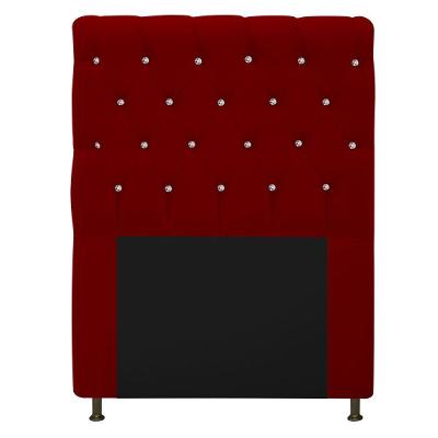 Cabeceira Cristal 90cm Solteiro com Strass Suede Bordô