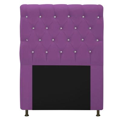 Cabeceira Cristal 90cm Solteiro com Strass Suede Roxo