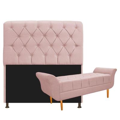 Cabeceira Lady e Recamier Ari 90 Cm Solteiro Suede Rosê