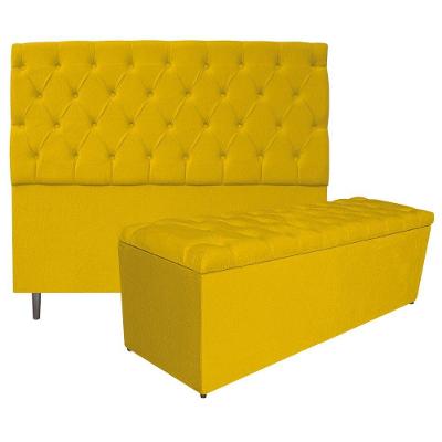 Kit Cabeceira e Calçadeira 160 Cm Queen Size Suede Amarelo