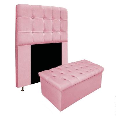 Kit Cabeceira e Calçadeira Baú Mel 90 Cm Solteiro Rosa Bebê