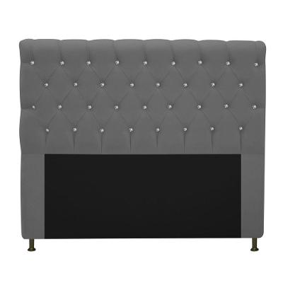 Cabeceira Cristal 160cm Queen Size com Strass Suede Cinza