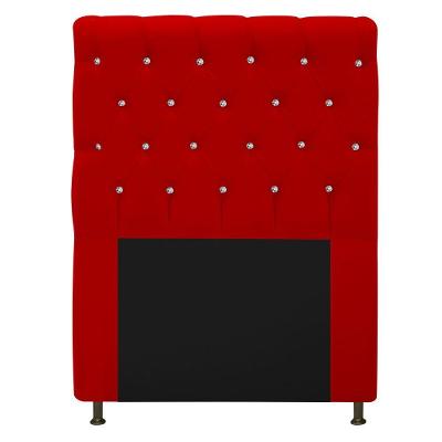 Cabeceira Cristal 90cm Solteiro com Strass Suede Vermelho