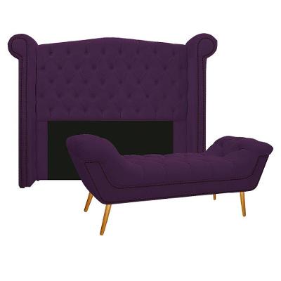 Kit Cabeceira e Calçadeira Veneza 160cm Queen Size Roxo