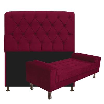Cabeceira Lady e Recamier Félix 160Cm Queen Size Suede Bordô