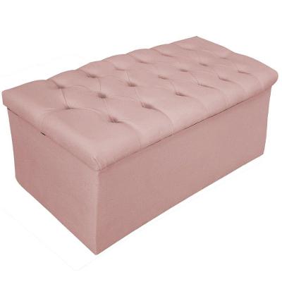 Calçadeira Baú Mel 90 Cm Solteiro com Capitonê Suede Rosê