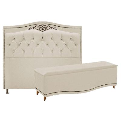 Kit Cabeceira e Calçadeira Yasmim 140 Cm Casal Corano Bege