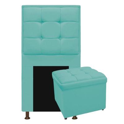 Cabeceira e Calçadeira Copenhague 100 Cm Solteiro Suede Azul