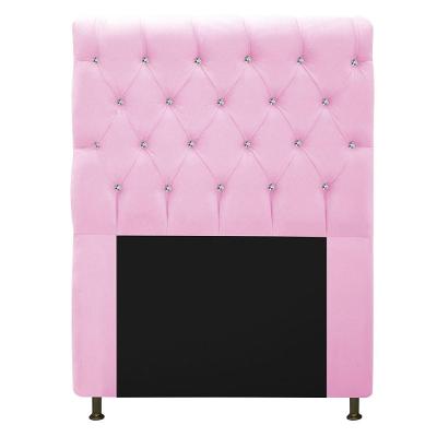 Cabeceira Cristal 90cm Solteiro com Strass Suede Rosa Bebê