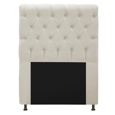 Cabeceira Cristal 90cm Solteiro com Strass Suede Bege