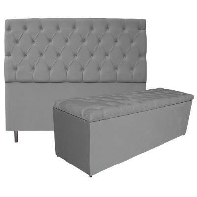 Kit Cabeceira e Calçadeira 160 Cm Queen Size Suede Cinza