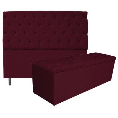 Kit Cabeceira e Calçadeira 160 Cm Queen Size Suede Bordô