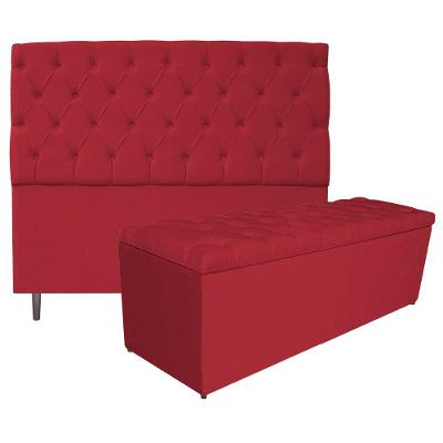 Kit Cabeceira e Calçadeira 160Cm Queen Size Suede Vermelho