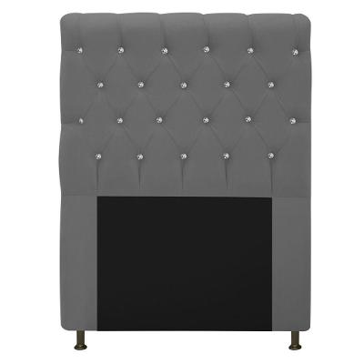 Cabeceira Cristal 90cm Solteiro com Strass Suede Cinza