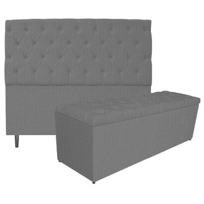 Kit Cabeceira e Calçadeira 195 Cm King Size Linho Chumbo