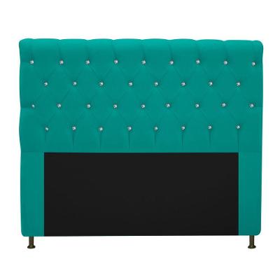Cabeceira 160cm Queen Size com Strass Suede Azul Turquesa