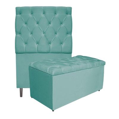 Kit Cabeceira e Calçadeira 90 Cm Solteiro Suede Azul Tiffany